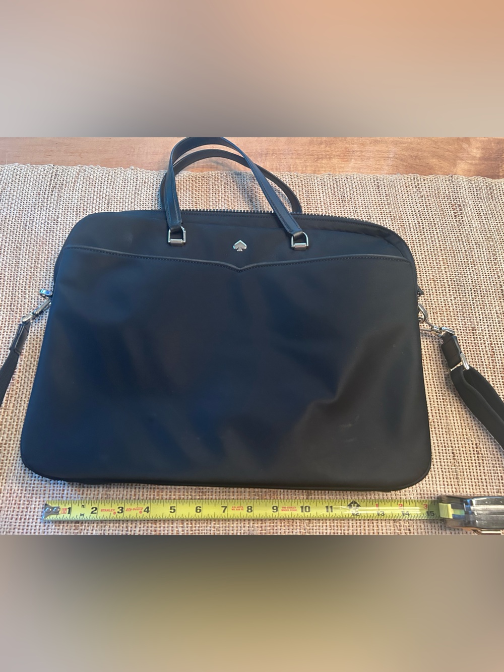 Kate Spade Jae Black Laptop Bag Crafted from Durable Nylon w/Beveled Spade Logo. - Picture 7 of 9